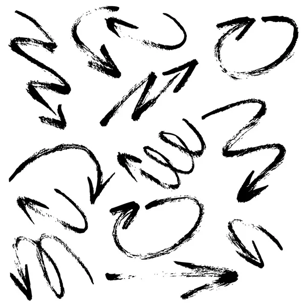 Conjunto de flechas grunge dibujadas a mano aisladas sobre fondo blanco. Ilustración vectorial EPS10 . — Archivo Imágenes Vectoriales