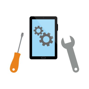 Telefon tamir servisi. Beyaz arka planda izole edilmiş. Vektör illüstrasyonu.