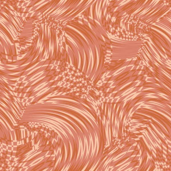 摘要几何粉红色和橙色波浪形液体形状 印刷品 时装和室内纺织品用无缝线矢量图案 — 图库矢量图片