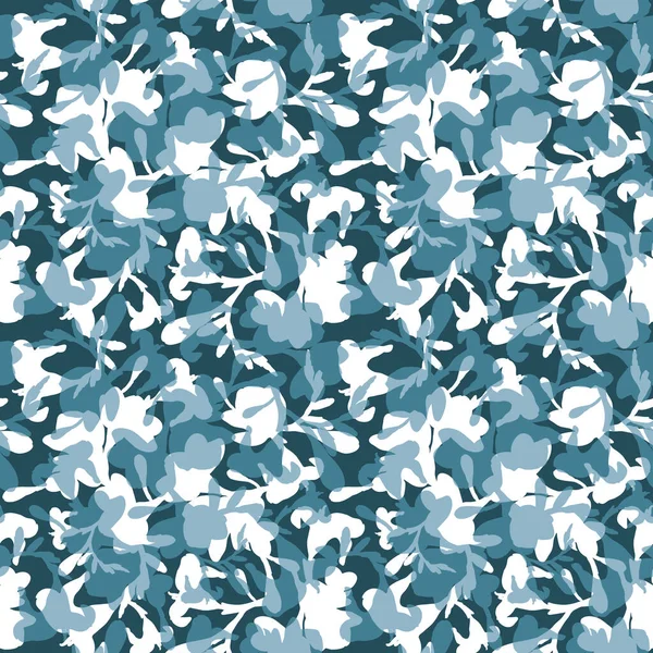 Yaz Dekoratif Mavi Tek Renkli Çiçek Siluetleri Dokuları Moda Kumaşları — Stok Vektör