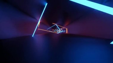 4k 3d görüntüleme, döngülü animasyon tüneli, soyut dikişsiz arka plan, floresan ultraviyole ışık, parlayan neon çizgiler, sonsuz tünelin içinde ilerlemek, mavi pembe spektrum, modern renkli