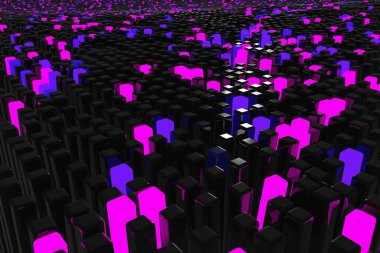 3D teknolojik hologram, bilim hud arayüzü elementi. Birçok parlayan parçacık ve bağlantı arkaplanından soyut dalga yüzeyi.