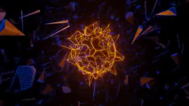 Animerad Bakgrund Pulserande Neon Sfär Orange Ljus Flyger Genom Abstrakta — Stockvideo
