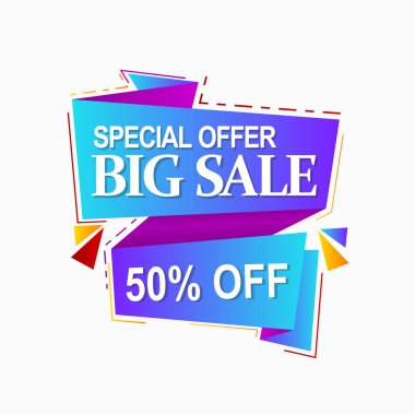 Origami tarzında etiket tanıtımı için kurdele ve soyut şekilli etiket