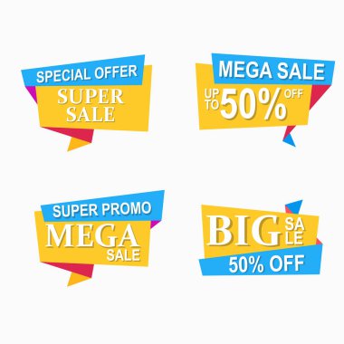 Soyut origami baloncuklu renkli çıkartmalar ve satış etiketleri seti