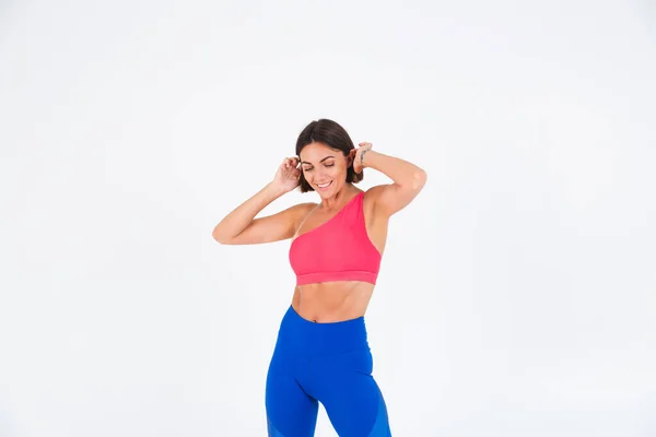 Apto Mulher Desportiva Bronzeada Com Abdominais Curvas Fitness Vestindo Leggings — Fotografia de Stock