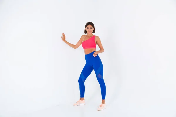 Apto Mulher Desportiva Bronzeada Com Abdominais Curvas Fitness Vestindo Leggings — Fotografia de Stock