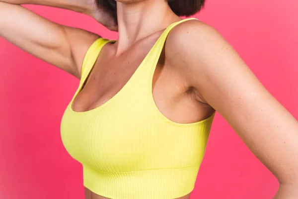 Close Shot Women Sport Top Breast Augmentation Mammoplasty — Stock Photo, Image