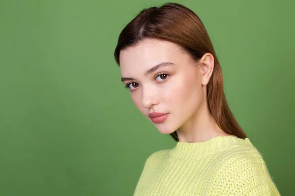 Jovem Com Pele Natural Perfeita Limpa Maquiagem Marrom Lábios Grandes — Fotografia de Stock