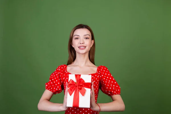 Jovem Com Maquiagem Natural Perfeita Marrom Grandes Lábios Bolinhas Dot — Fotografia de Stock