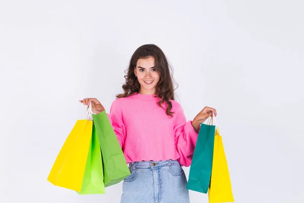 Jonge Mooie Vrouw Met Sproeten Lichte Make Trui Witte Achtergrond — Stockfoto