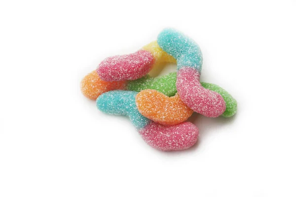 Colorful Jelly Candies Shape Worms White Background Gummy Worms White — Stock Photo, Image