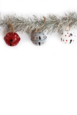 Silver Christmas wreath with gray, red, and white decorations isolated on white background