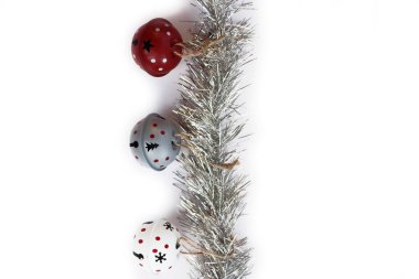 Silver Christmas wreath with gray, red, and white decorations isolated on white background