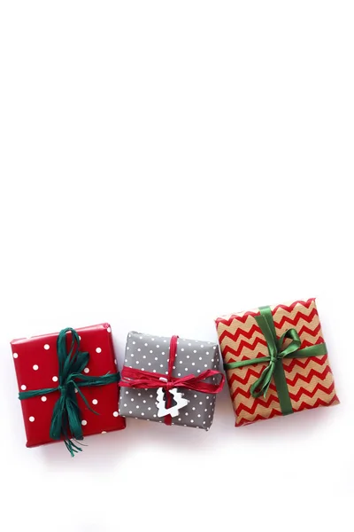 Gift Boxes Christmas Isolated White Background Copy Space — Stock Photo, Image