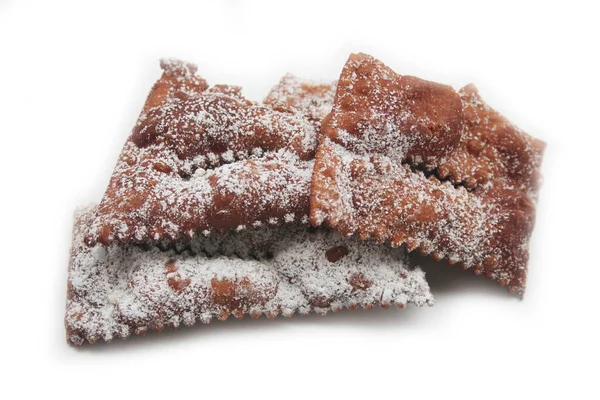 Italienska Karnevalsbakverk Kallas Crostoli Eller Cenci Isolerad Vit Bakgrund Traditionell — Stockfoto