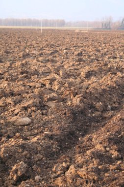 İtalya 'nın kırsal kesimlerinde kış mevsiminde sürülen tarlalar