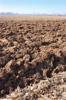 Kış mevsiminde yeni sürülmüş tarlalar. Kırsal alan 