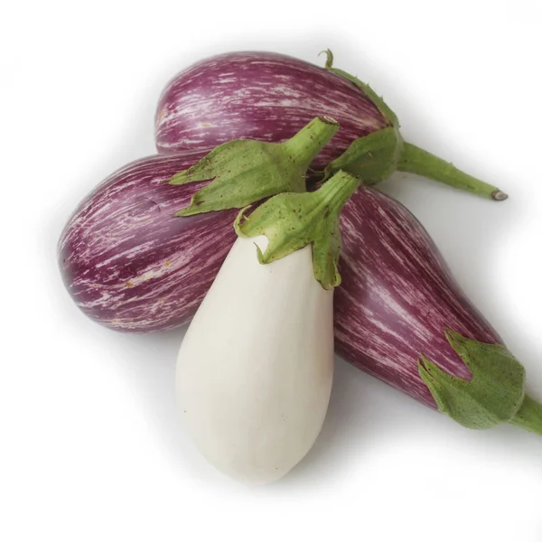 Beyaz Arka Planda Izole Edilmiş Taze Çizgili Beyaz Patlıcanlar Solanum — Stok fotoğraf