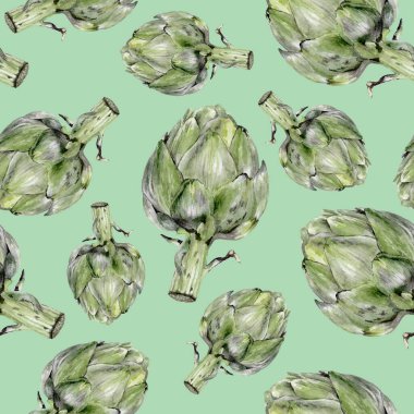 Renkli bir arkaplanda suluboya desensiz enginar.