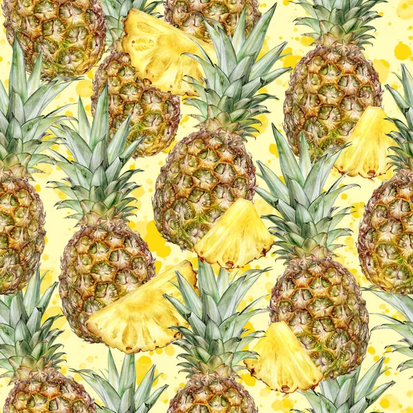 Watercolor seamless pattern pineapple on a color background.