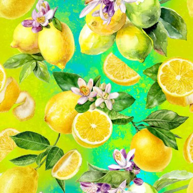 Renkli arkaplanda suluboya desensiz limonlar.