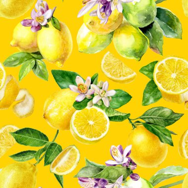 Renkli arkaplanda suluboya desensiz limonlar.