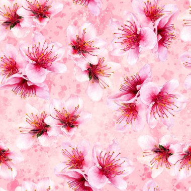 Renkli bir arkaplanda suluboya desensiz bahar çiçeği.