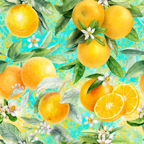 Watercolor seamless pattern orange fruit on a color background.