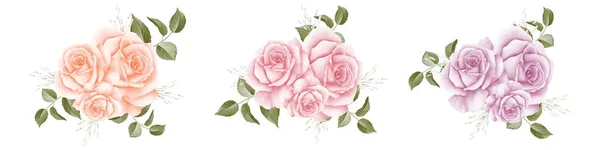 Hermosa Rosa Ramo Acuarela Conjunto Elemento Diseño Aislado Sobre Fondo — Vector de stock
