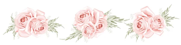 Красивый Розовый Букет Акварель Набор Элементов Дизайна Изолированы Белом Фоне — стоковый вектор