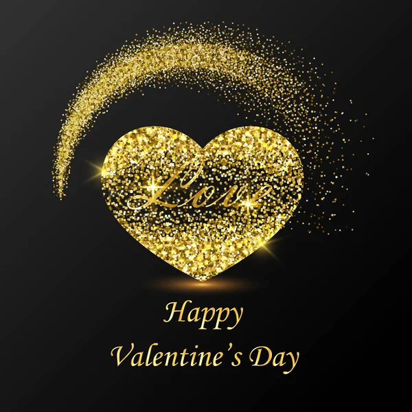 Zlaté Srdce Třpytivým Tmavým Pozadím Pro Pozdrav Valentines Day Vector — Stockový vektor