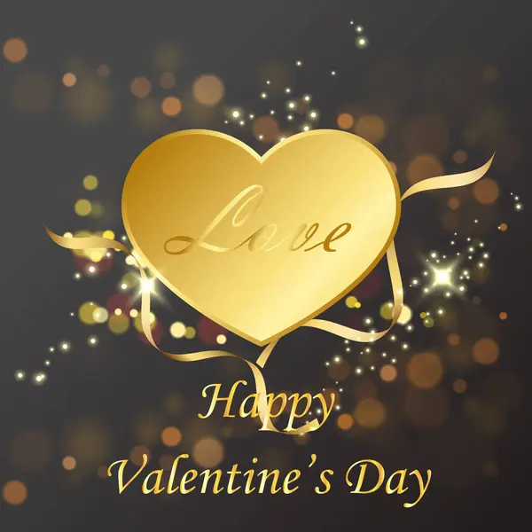 Zlaté Srdce Třpytivým Tmavým Pozadím Pro Pozdrav Valentines Day Vector — Stockový vektor