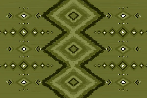 幾何学的な民族東洋のイカットシームレスなパターン伝統的な緑の背景デザイン — ストックベクタ