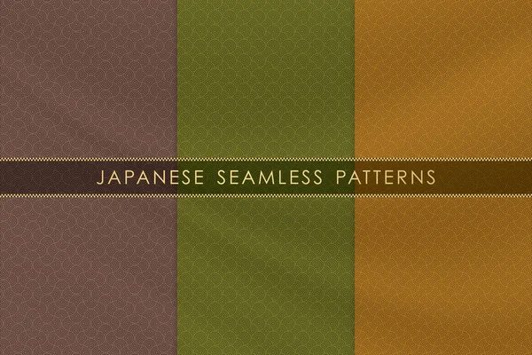 Conjunto Patrón Sin Costura Japonés Tradicional Con Textura Tela Seda — Vector de stock