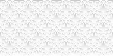  Soyut geometrik dikişsiz desen tasarımı. Çiçeksel beyaz ve gri arkaplan modern zarifliği. 