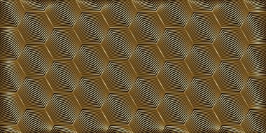   Soyut geometrik desenli altıgen şekil çizgili altın dalga lüks arka plan