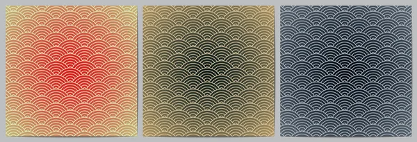 Set Abstract Geometric Pattern Circle Overlapping Waves Lines Background Japanese — Vetor de Stock