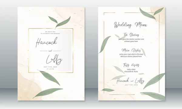 Luxus Hochzeitseinladungskarte Vorlage Aquarell Hintergrund Elegant Mit Goldenem Rahmen Und — Stockvektor