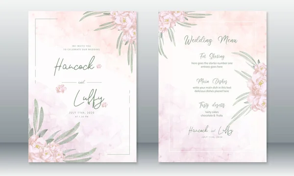 奢华婚宴请柬模板典雅的玫瑰绿叶水粉背景 — 图库矢量图片