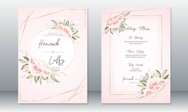 Luxus Hochzeitseinladungskarte Vorlage Elegant Von Rosa Hintergrund Mit Goldenem Rahmen — Stockvektor