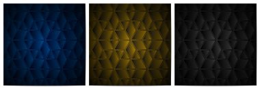  Mavi, altın ve siyah arkaplanlı çokgen şekilli soyut geometrik desen kümesi