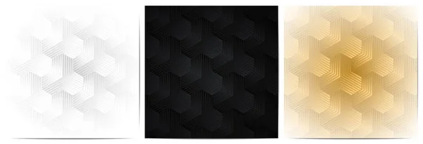 Ensemble Motifs Géométriques Abstraits Avec Forme Polygonale Élégante Fond Noir — Image vectorielle