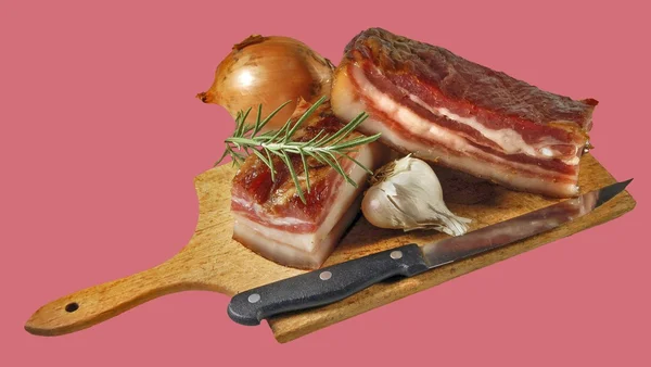 Domestic bacon with garlic — Stock Photo, Image