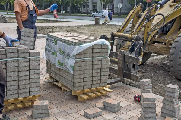 Zrenjanin Serbia August 2020 Works Installation Decorative Sidewalk City Delivery — Stock Photo, Image
