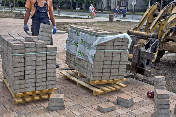 Zrenjanin Serbia August 2020 Works Installation Decorative Sidewalk City Delivery — Stock Photo, Image
