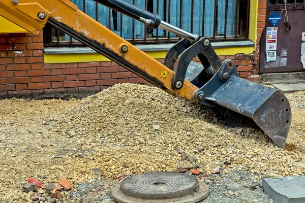 Zrenjanin Sérvia Julho 2020 Balde Uma Escavadora Que Trabalha Renovação — Fotografia de Stock