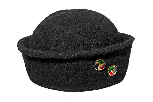 Czarny dama kapelusz z Broszka — Zdjęcie stockowe