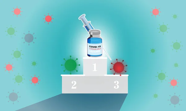 Coronavirus Vaccine Vector Background, Coronavirus COVID-19 Vaccination With Vaccine Bottle And Syringe Tool, Vector Illustration, No People, Concept Vaccine triumphs over virus