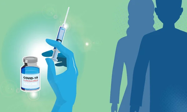 Coronavirus Aşı Vektör Arkaplanı, Coronavirus COVID-19 Aşı Şırınga ve Şırınga Şırınga Aracı, Vektör İllüstrasyon, Herkesin Aşısını Bekleyen Konsept.